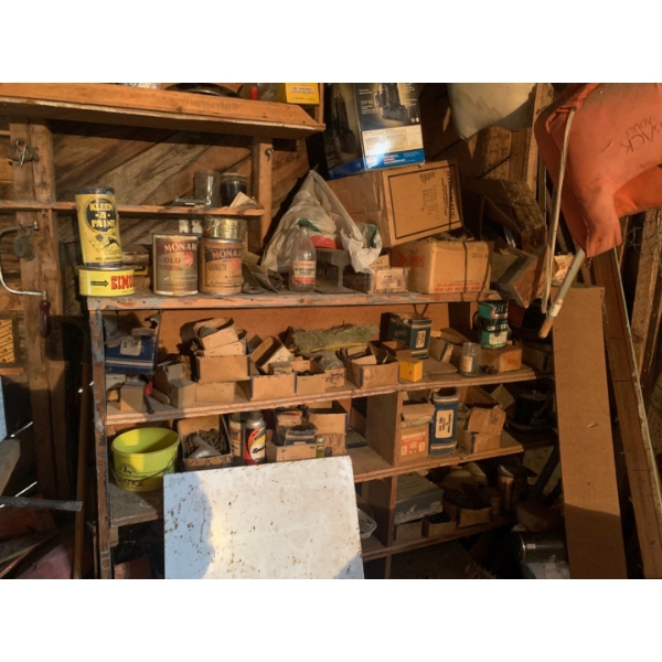 Mystery Garage lot, everything you see here and more! Vintage tins, tools, fishing supplies, nails