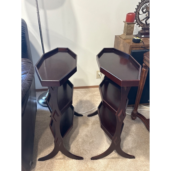 Pair Mahogany Side Tables 21L x 9.5W x 27T