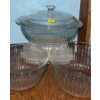 Image 5 : Stack of Rainbow PYREX Mixing Bowls, Lazy Susan, Clear Bowl Set & More  Vintage Utensils Too!!