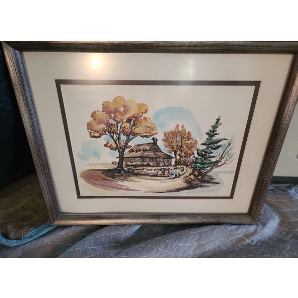 House by the Lake in Autumn Original Watercolour by Gourley 20 w 16 h