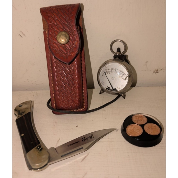Antique Compass ( Cracked See Photo) Buck 110 Folding Hunter Knife Sheath & More