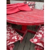 Image 2 : Lovely Wooden Outdoor Patio Table Set (Chairs, Umbrella, Cushions) - Table is 48W, 29T 