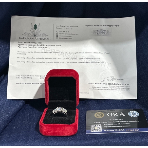 4ct Round Moissanite Set in Sterling Silver Ring