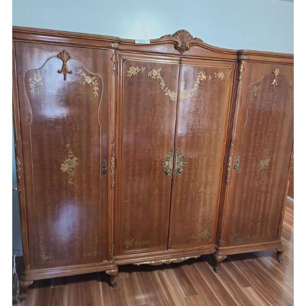  Stunning Russian Mahogany Armoire w Gold Accents.  Intricate Wood Detailing 89 w 25 d 78 h