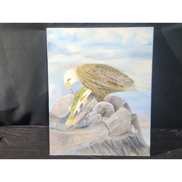 Eagle and Trout Painting on Canvas 24 inch x 30 inch