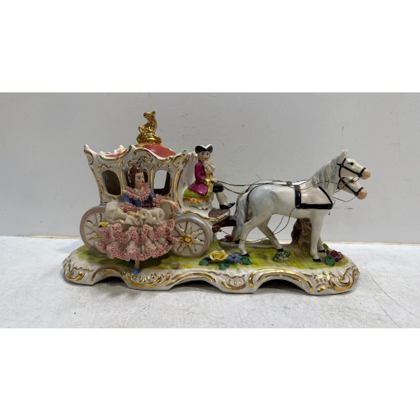 Dresden Original Horse Drawn Royal Carriage Figurine 11Wx4Dx6H