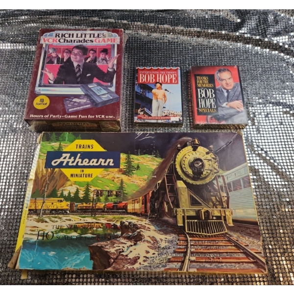 Vintage Model Train in Original Box, NEW IN BOX Rich Little Charades VHS Game and Bob Hope Dvds