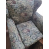 Image 2 : Vintage Floral Tapestry Chair w Wood Accents 32 w 25 d 37 h,  Abstract Foot Stool 17 w 13 d 11 h