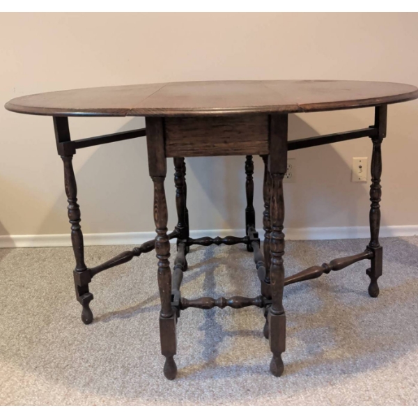 Solid Oak Drop-Leaf Dining Table with Turned Gate Legs