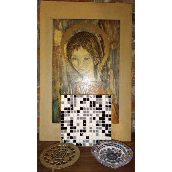 Vintage Handmade Wall Art Wooden Plaque  Plus Brass Decor & More
