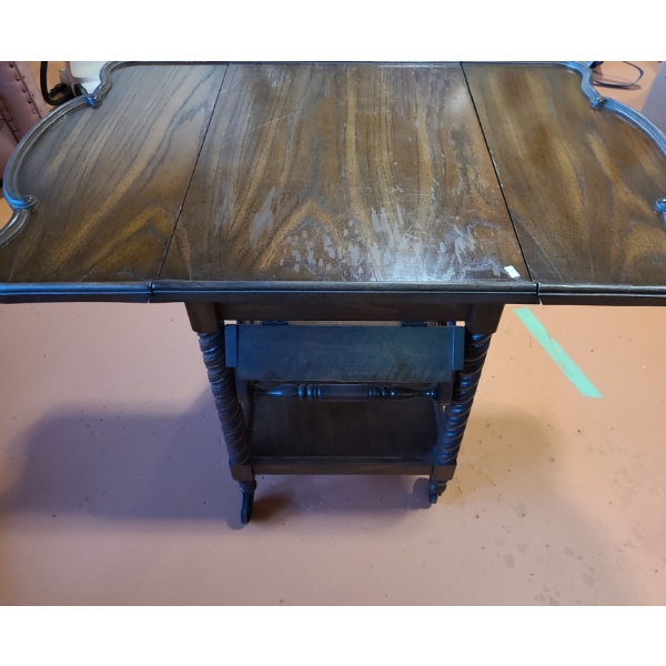 Cocktail Cart on Wheels with Expandable Flaps 44 L, 29 W, 29 T When Opened (Handle Broken)