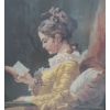 Image 3 : Needlepoint of Woman in Yellow Dress Reading, Framed Under Glass 27.5 X 33