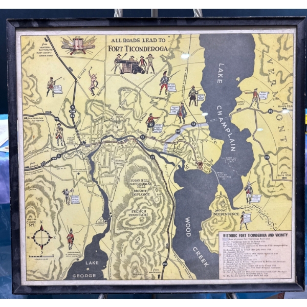 All Roads Lead to Fort Ticonderoga  Reproduction Map with Historical Events/Dates