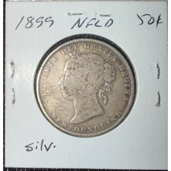 1899 Newfoundland 50 Cent Coin 92.5% Silver 11.78 Grams