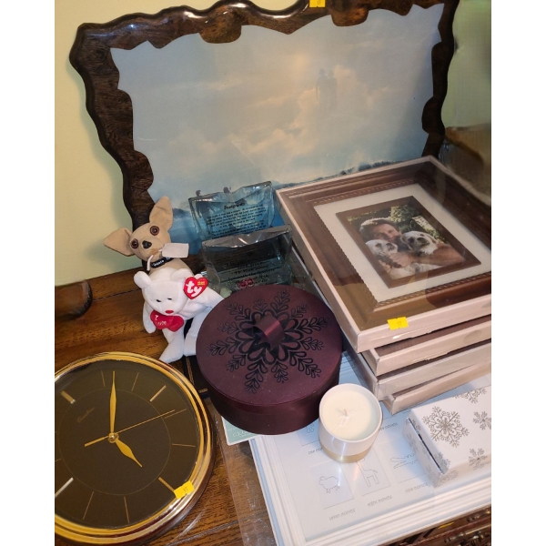 Assorted Decor Including: "Footprints" Laminate 22 X 16, Four Empty Frames 11 X 13, Clock and More!