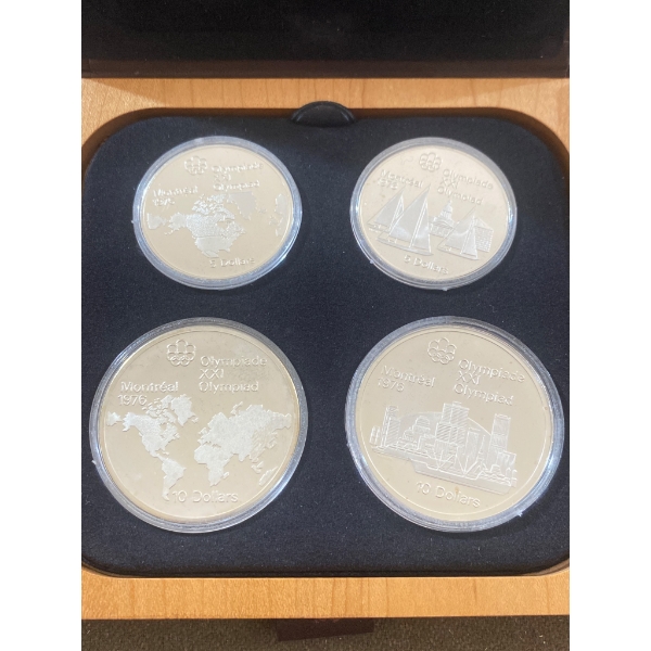 Four 1976 Montreal Olympics Silver Coins with Case