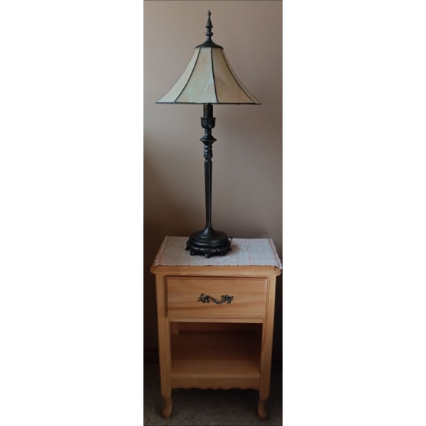 Wooden Side Table (17W, 13D, 25T) w/ Lovely Solid Metal Lamp 