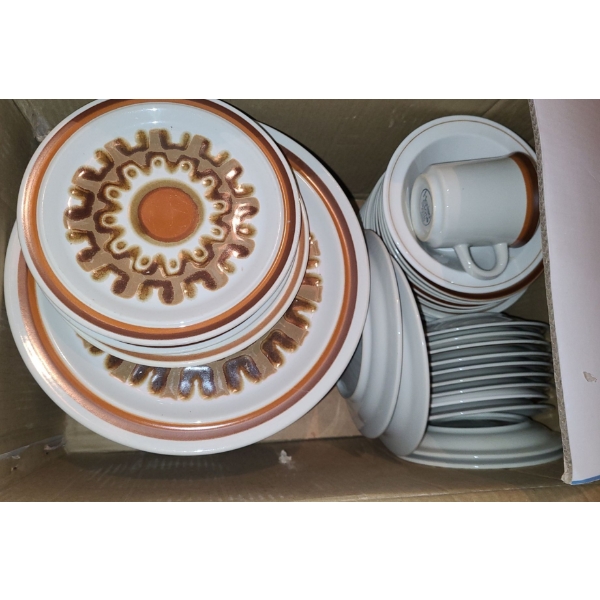 Box of Haniwa Japan Stoneware Dinnerware "Aztec" Pattern 