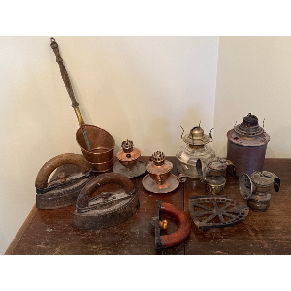 Antique Collection - Oil Lamps, Irons, Copperware 