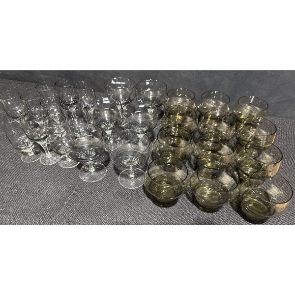 Exquisite Belfor Bohemian Crystal Cordial Stemware w/ Omari Smoked Double Old Fashion Rocks Glasses 