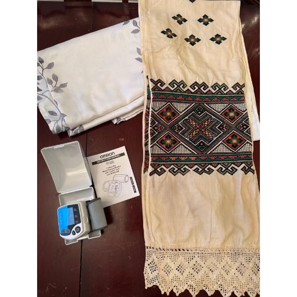 Laura Ashley Tablecloth, Lovely Handmade Table Runner, HoMedics Blood Pressure Monitor 
