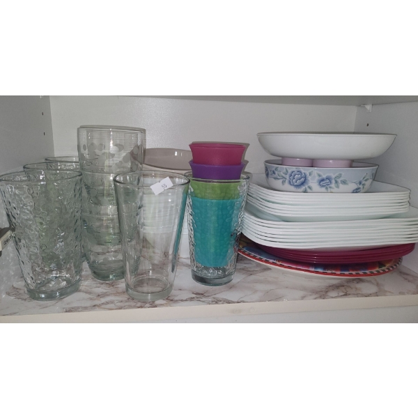 Corelle Plates and Assorted Drinking Glasses