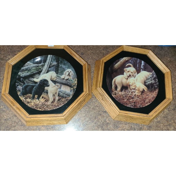 Bradford Plates in Wooden Frames "Little Rascals" Number 3242 A and "Where'd He Go" Number 3422 A