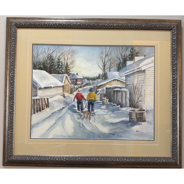 Limited Edition Print of Original Watercolor Titled "Winter Memories" By Joan Healey 20x17"tall