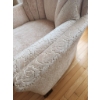 Image 5 : Vintage Upholstered Armchair With Rose-Embossed Pattern and Wooden Detailing