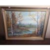 Image 1 : Painting of Autumn Woods- Artist Lyon, 28 X 22 Paint on Canvas Board Framed 