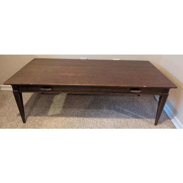 Dark Oak Vintage Coffee Table with Brass Handle Accents