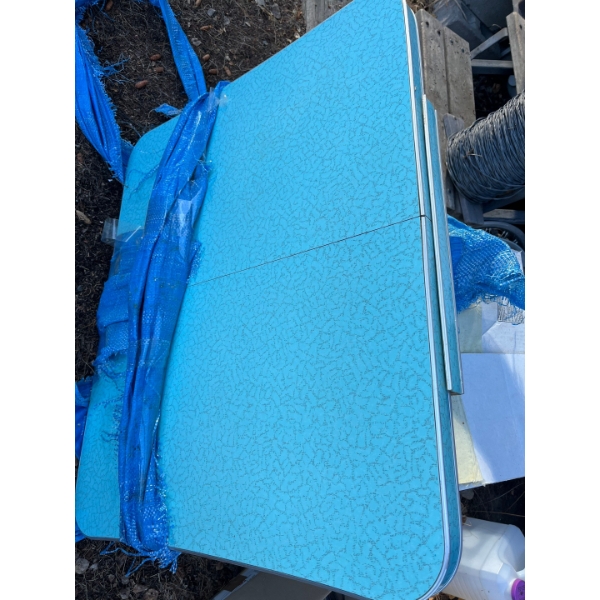 Baby blue 1950s acrylic table with extension and stainless steel legs in great
shape