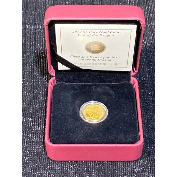 2012 $5 Pure Gold Coin Year of the Dragon