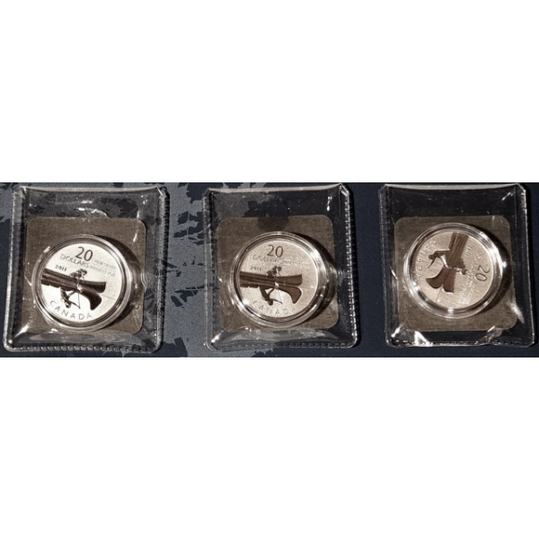 2011 $20 for $20 Canoe - 99.9% Fine Silver Coin - Set of 3