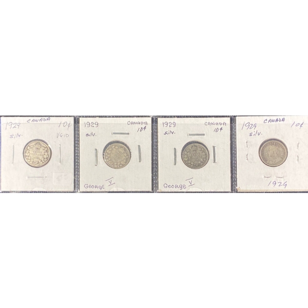 1929 Canadian Sterling Silver Dimes