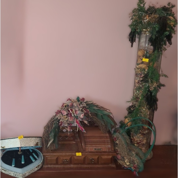 Boxes: Dancing Ballerina Box w/ Nailcare (Missing Pieces), Tall Glass Jar w/ Arrangements 24 T 