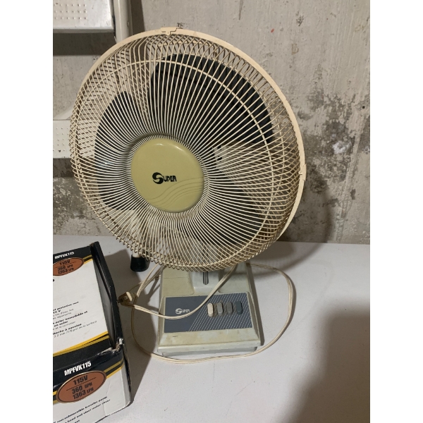 Household Items Including Ladder, Fans, Heater, and Pump