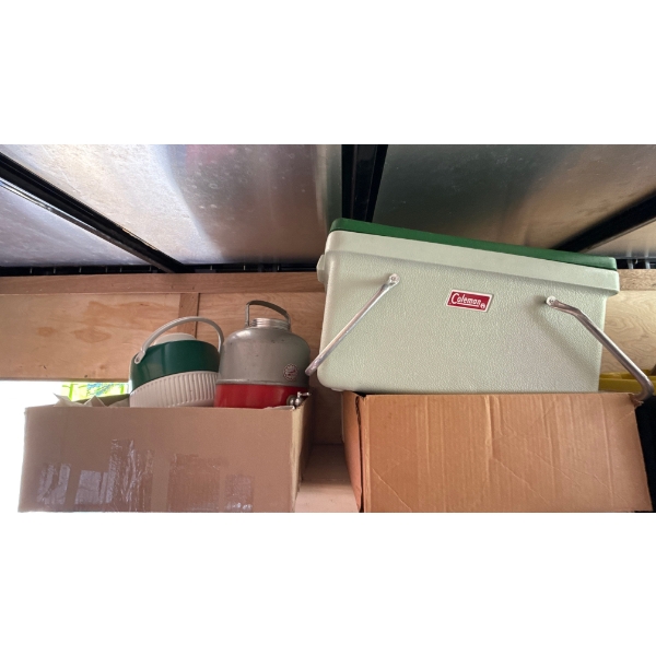 Camping Colemen Cooler with Bull Horn Mugs