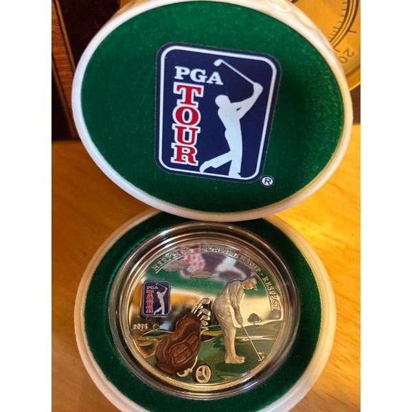 PGA TOUR GOLF BAG Official License Silver Coin 5$ Cook Islands 2014