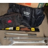 Image 3 : 2 Tool bags w/ Assorted Wrenchs Handsaw & 2foot Level
