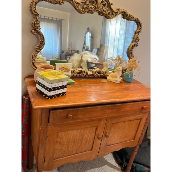  antique hutch with vintage mirror