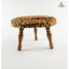 Image 1 :  Vintage Footstool Featuring A Colorful, Woven Rug-Style Top With Textured Pile And Three  Wood Legs
