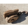 Image 12 : Vintage Work Gear Collection- Including Leather Belt, Old Pulley, Metal Anchor , Lineman Spurs 