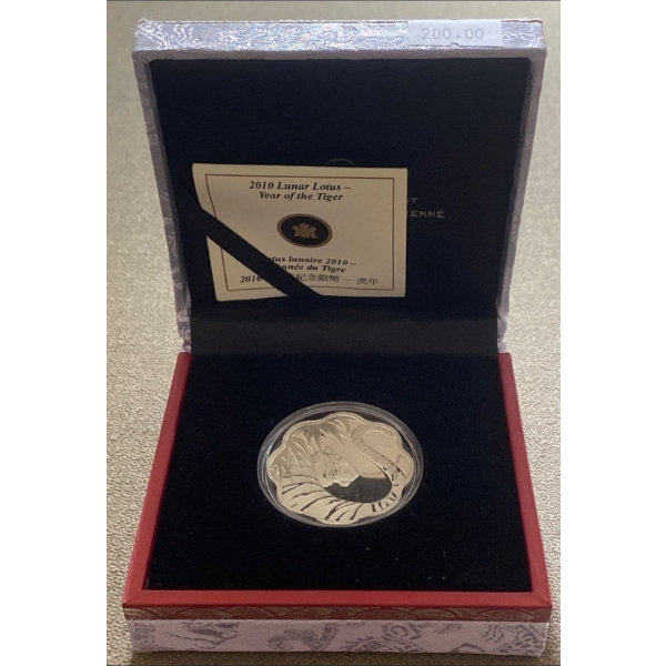2010 $15 Lunar Lotus Year of the Tiger Coin 92.5% Silver 26.29 Grams