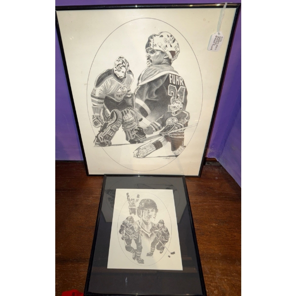 Kraft NHL Hockey Framed Sketches/Drawings Of Grant Fuhr & The Oilers Team