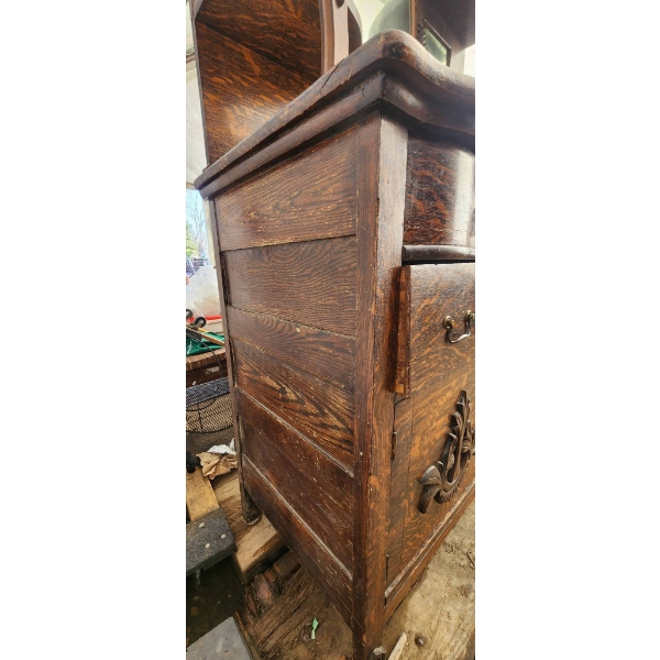 Two-Piece Wooden Hutch and Dresser With Ornate Carvings and Claw Feet