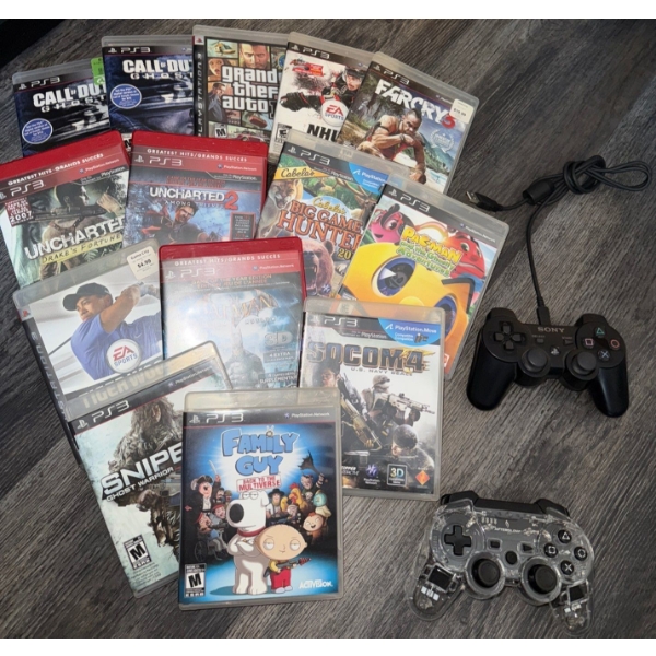 Playstation 3 w/ Two Controllers & Bundle Of Games