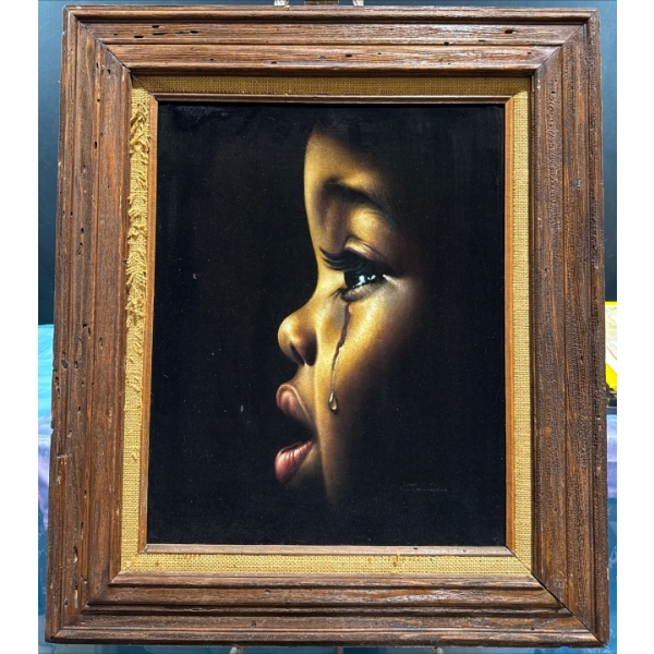Guerrero Toddler Crying on Black Velvet 15.5Wx19.5H