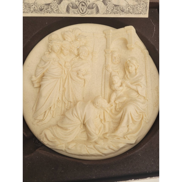 Circular Bas Relief Plaque, Adoration of the Magi with Certificate and Original Box