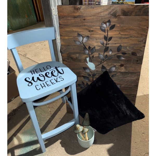 Farmhouse Chic Decor - Hello Sweet Cheeks Chair w/ Barn Wood Floral Art & More